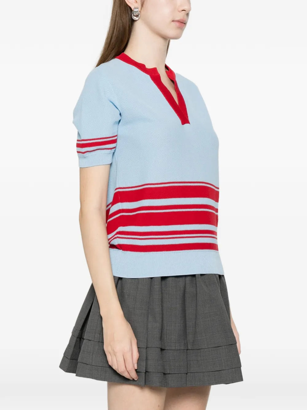 striped V-neck top
