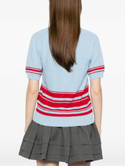 striped V-neck top