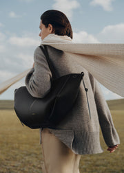 Polene Cyme Textured Black with Ecru Stitching