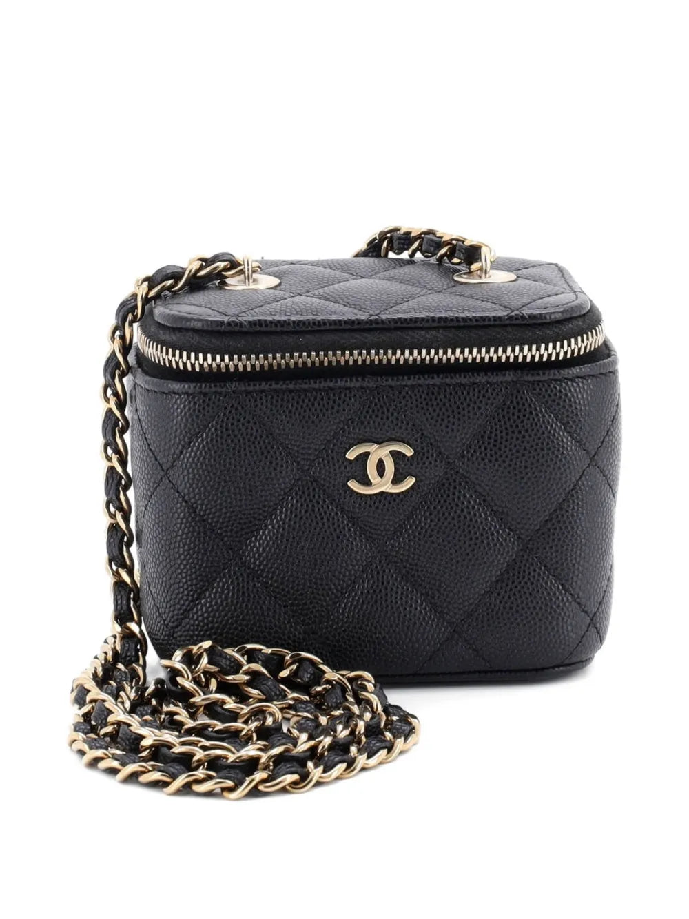 Classic Vanity Case with Chain Quilted Caviar Mini pouch