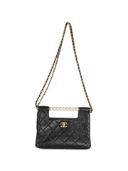 2021-2025 small CC Pearls Bar Handle Shopping quilted bag
