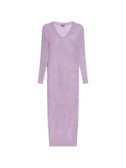 crochet-knit long-sleeved dress