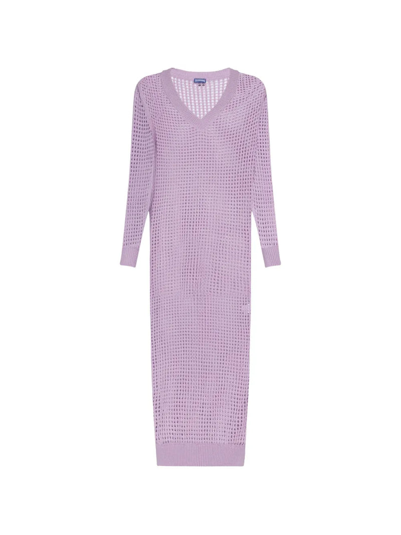 crochet-knit long-sleeved dress