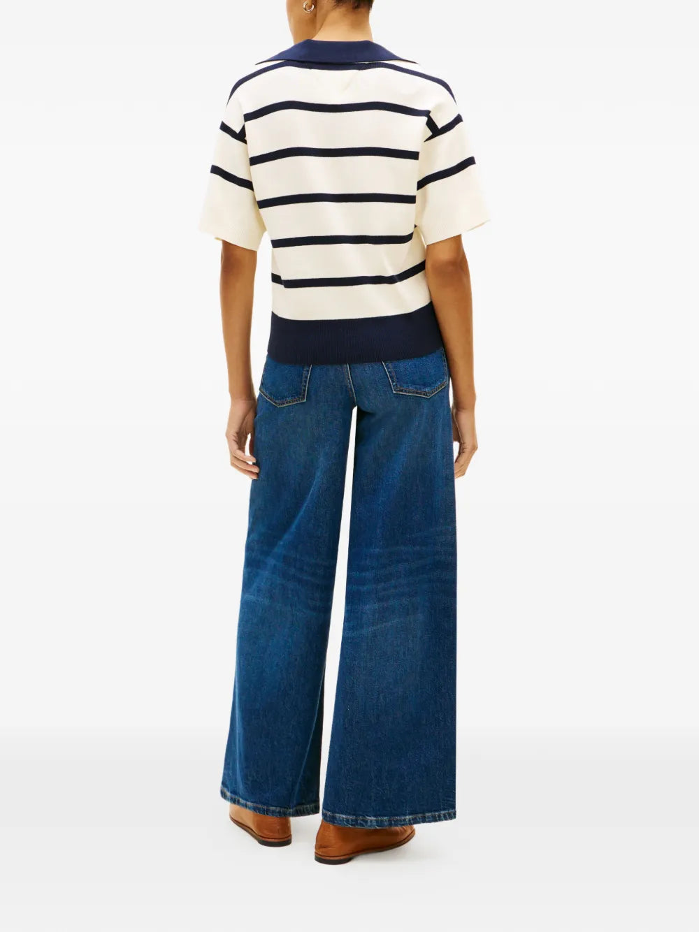 striped V-neck knitted top