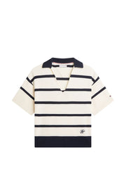 striped V-neck knitted top