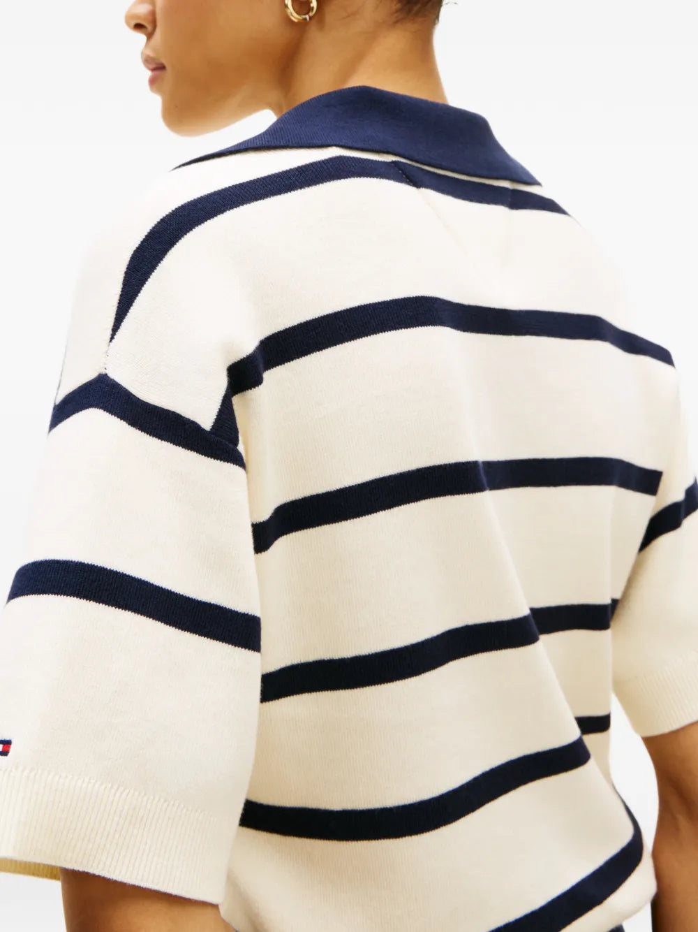 striped V-neck knitted top
