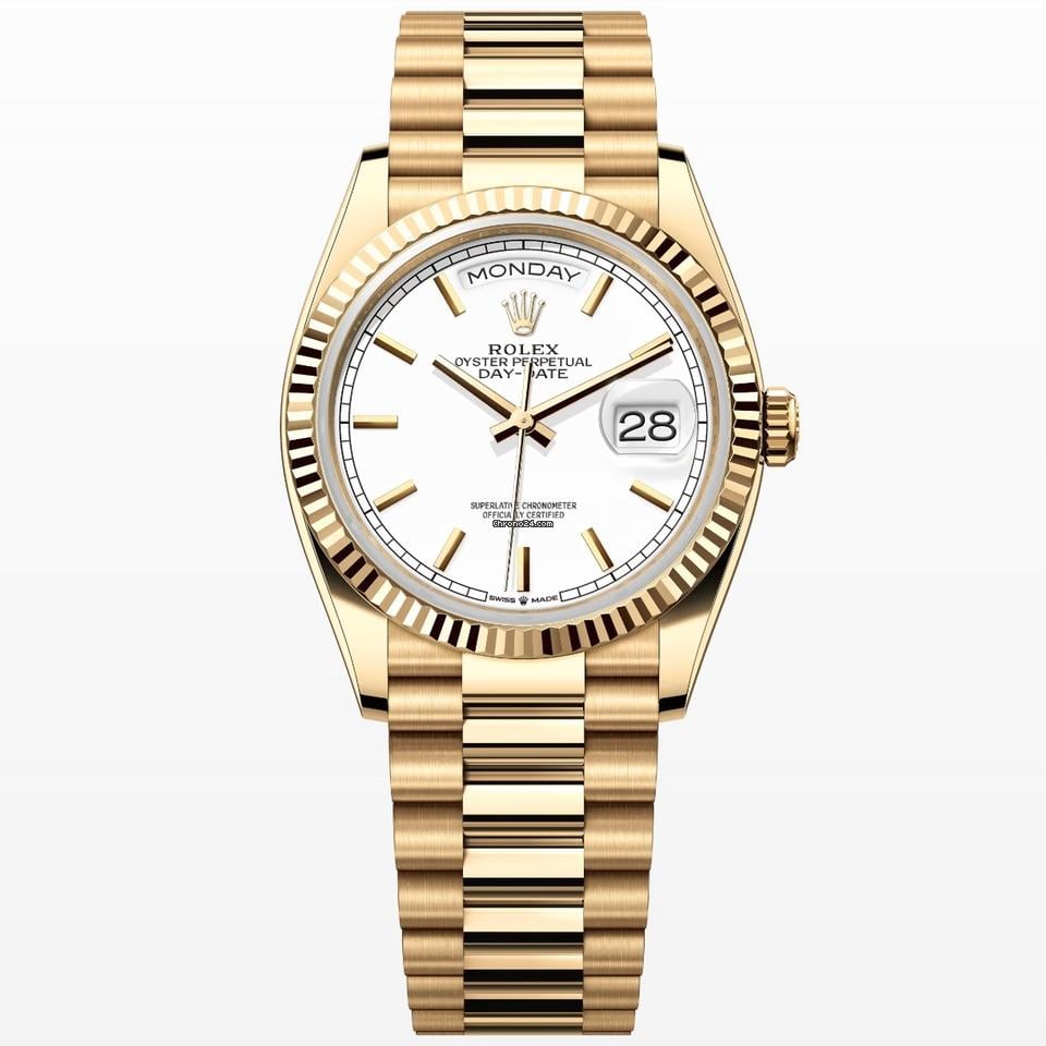 Rolex | Day-Date | 128238 | Yellow gold | 36 x 43 mm | Yellow gold | White | Automatic