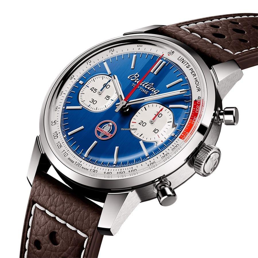 Breitling Top Time B01 Shelby Cobra Blue Dial Leather Band AB01763 A1 C1 X1 1/4 second 30 minutes