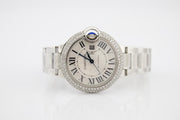 Cartier Ballon Bleu 33mm Stainless Steel Diamond Encrusted Watch WSBB0044