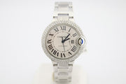 Cartier Ballon Bleu 33mm Stainless Steel Diamond Encrusted Watch WSBB0044