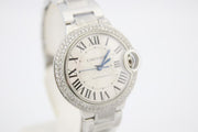 Cartier Ballon Bleu 33mm Stainless Steel Diamond Encrusted Watch WSBB0044