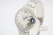 Cartier Ballon Bleu 33mm Stainless Steel Diamond Encrusted Watch WSBB0044