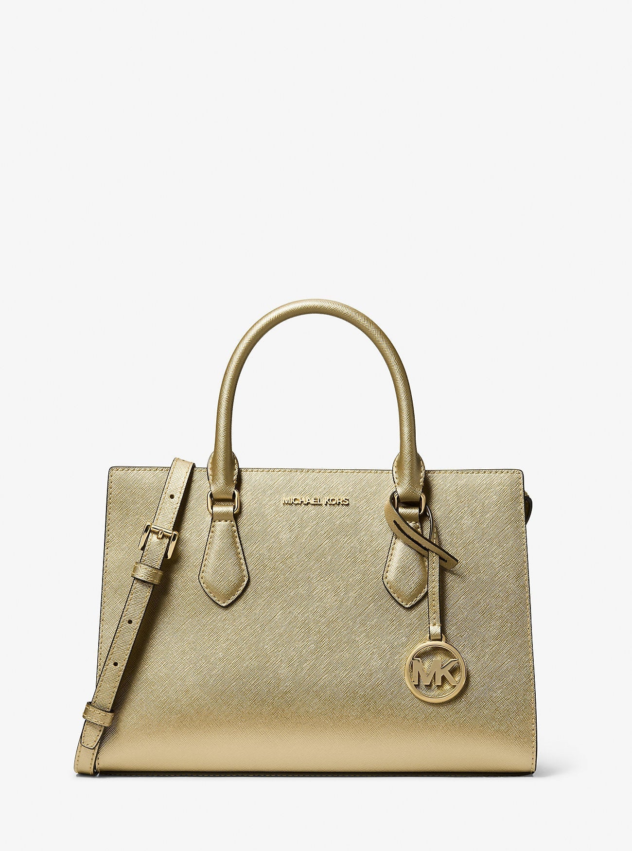 Michael Kors Sheila Medium Metallic Satchel Pale Gold
