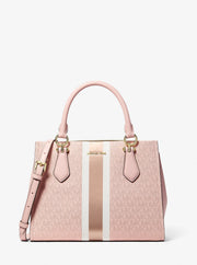 Michael Kors Marilyn Medium Signature Logo Stripe Satchel Powder Blush