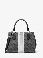 Michael Kors Marilyn Medium Signature Logo Stripe Satchel Black