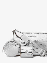 Michael Kors Jet Set Small Patent Logo Debossed Crossbody Bag with Case for Apple Airpods Pro® Silver