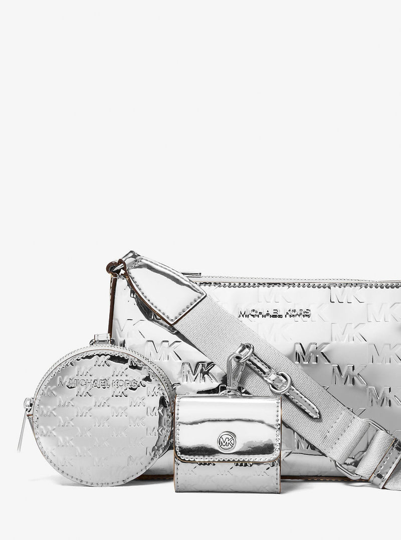 Michael Kors Jet Set Small Patent Logo Debossed Crossbody Bag with Case for Apple Airpods Pro® Silver