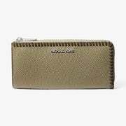 Michael Kors Jet Set Large Pebbled Leather Quarter-Zip Wallet Thyme Multi