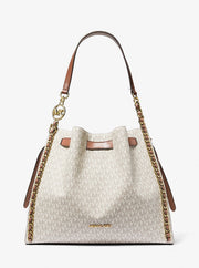 Michael Kors Mina Large Signature Logo Chain Shoulder Bag Vanilla