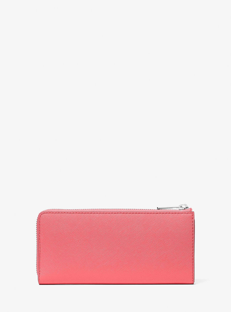 Michael Kors Jet Set Travel Large Saffiano Leather Quarter-Zip Wallet Hibiscus
