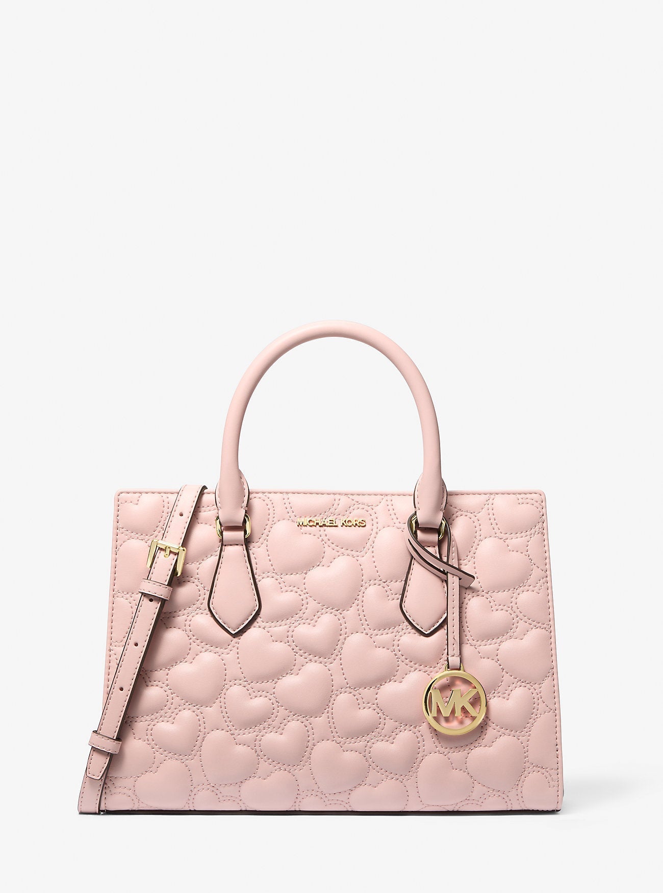 Michael Kors Sheila Medium Heart Embroidered Satchel Powder Blush