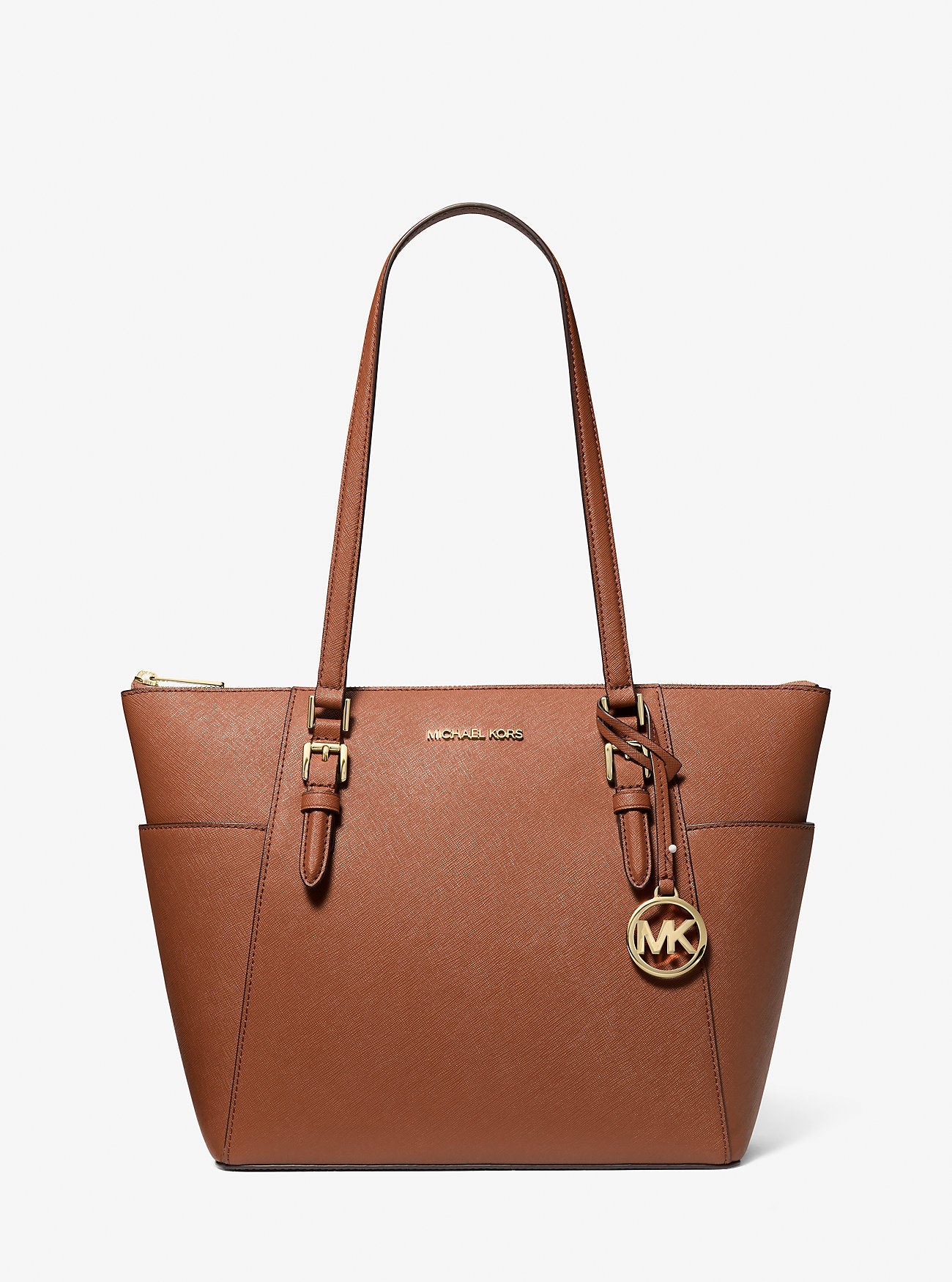 Michael Kors Charlotte Large Saffiano Leather Top-Zip Tote Bag Luggage