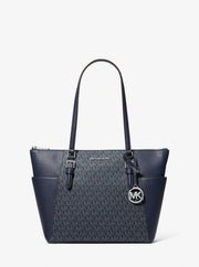 Michael Kors Charlotte Large Logo and Leather Top-Zip Tote Bag Admiral