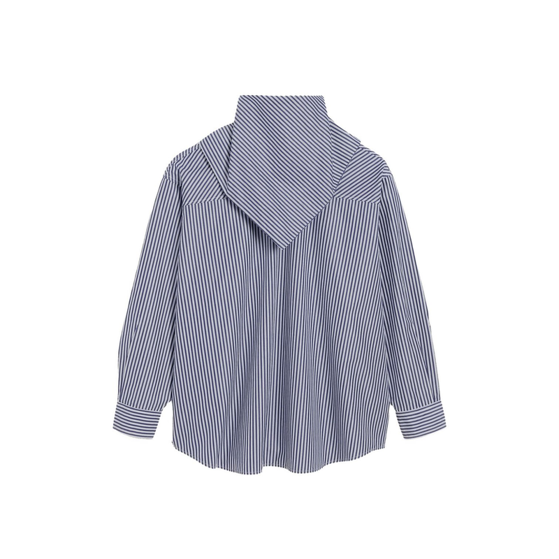 Blue Cotton Long Sleeves Striped Bandana Blouse