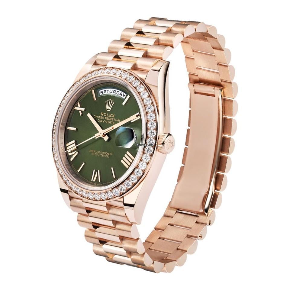 Rolex | Day-Date | 228345RBR | Rose gold | 40 mm | Rose gold | Green | Automatic
