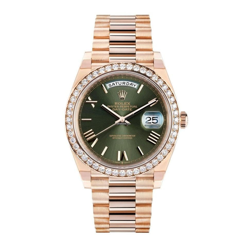 Rolex | Day-Date | 228345RBR | Rose gold | 40 mm | Rose gold | Green | Automatic