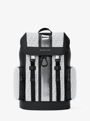 Michael Kors Cooper Metallic Striped Signature Logo Backpack Silver
