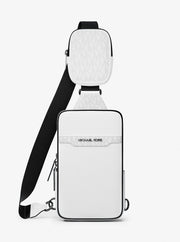 Michael Kors Cooper Medium Pebbled Leather and Signature Logo Sling Pack with Pouch Bright Wht