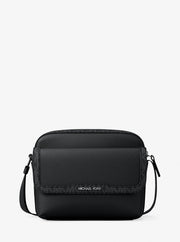 Michael Kors Cooper Medium Pebbled Leather and Signature Logo Camera Crossbody Bag Black