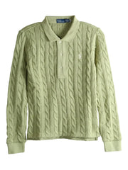 cable-knit buttoned polo top