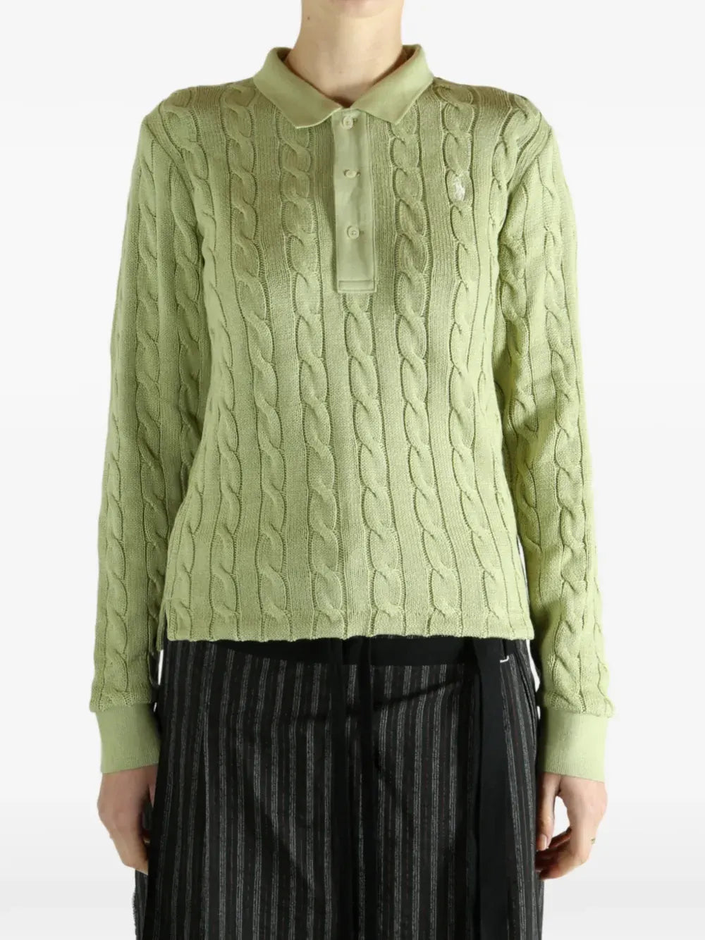 cable-knit buttoned polo top