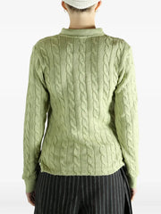 cable-knit buttoned polo top