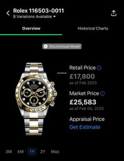 Rolex | Daytona | 116503-0011 | Gold/Steel | 40 mm | Gold/Steel | Black | Automatic