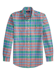 plaid-pattern logo-embroidered shirt