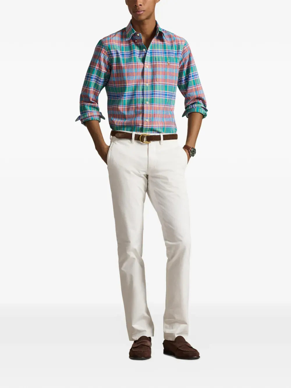 plaid-pattern logo-embroidered shirt