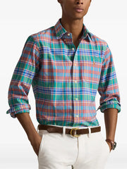 plaid-pattern logo-embroidered shirt