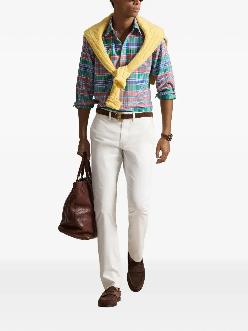 plaid-pattern logo-embroidered shirt