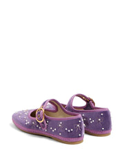 Mary-Jane endouce velvet ballerina with bow embroidery