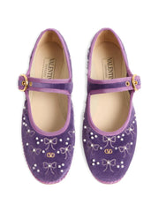Mary-Jane endouce velvet ballerina with bow embroidery