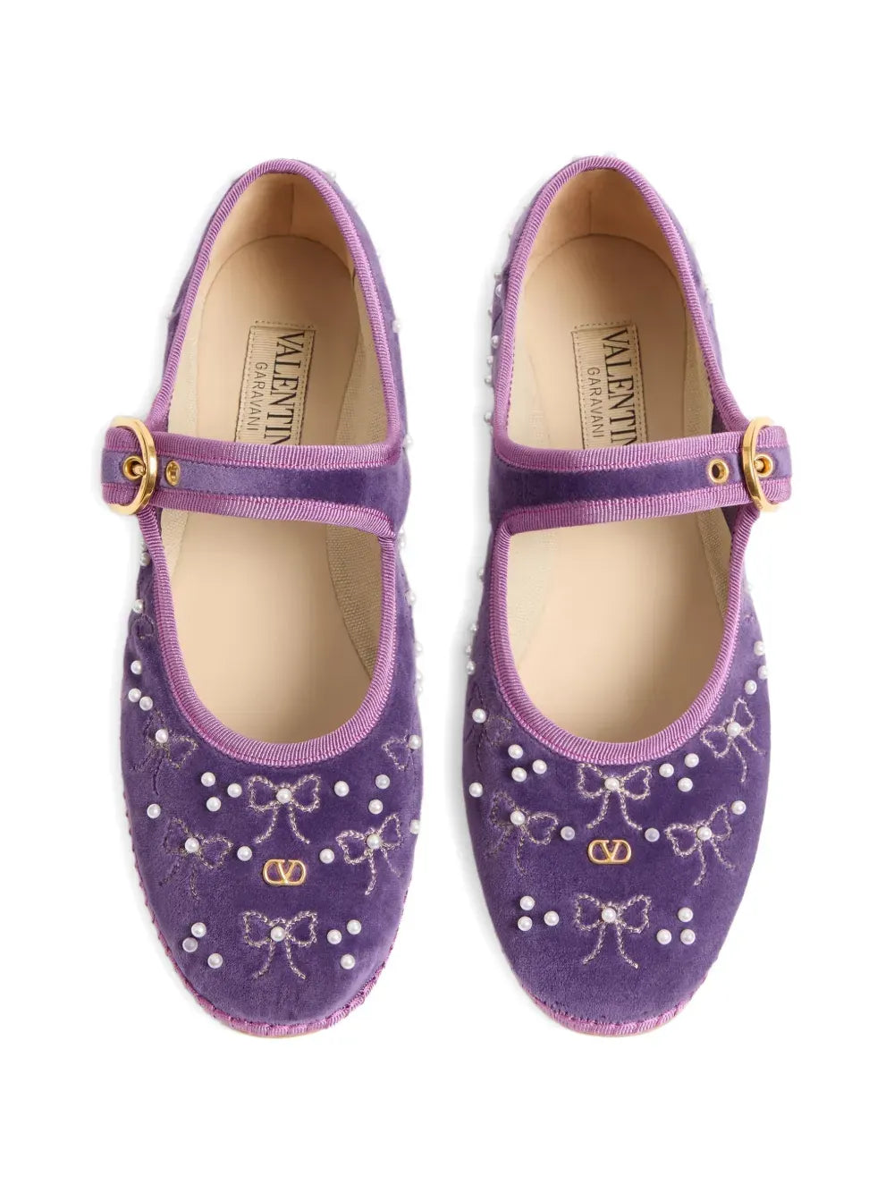 Mary-Jane endouce velvet ballerina with bow embroidery