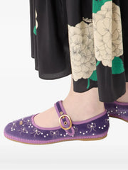 Mary-Jane endouce velvet ballerina with bow embroidery