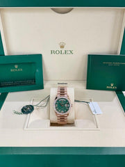 Rolex | Day-Date | 128345RBR | Rose gold | 36 x 43 mm | Rose gold | Green | Automatic