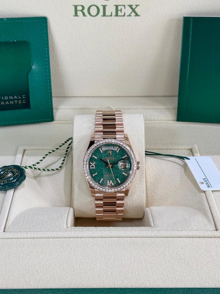 Rolex | Day-Date | 128345RBR | Rose gold | 36 x 43 mm | Rose gold | Green | Automatic