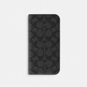 Coach Iphone 16 Pro Folio In Signature Canvas Charcoal