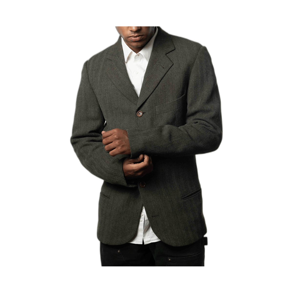 Hugo Boss Men Vintage Brown Herringbone Wool Einstein Sigma (L)