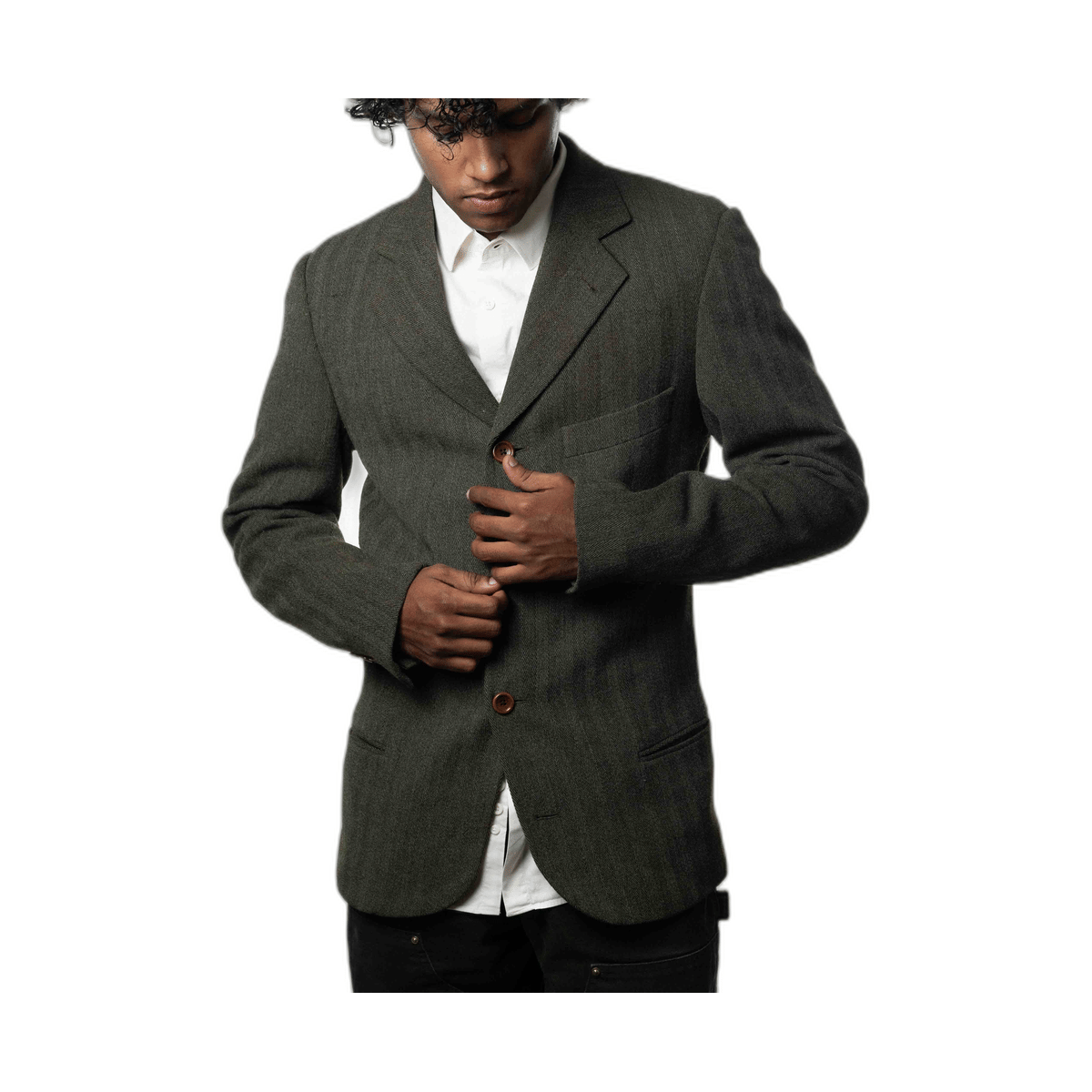 Hugo Boss Men Vintage Brown Herringbone Wool Einstein Sigma (L)